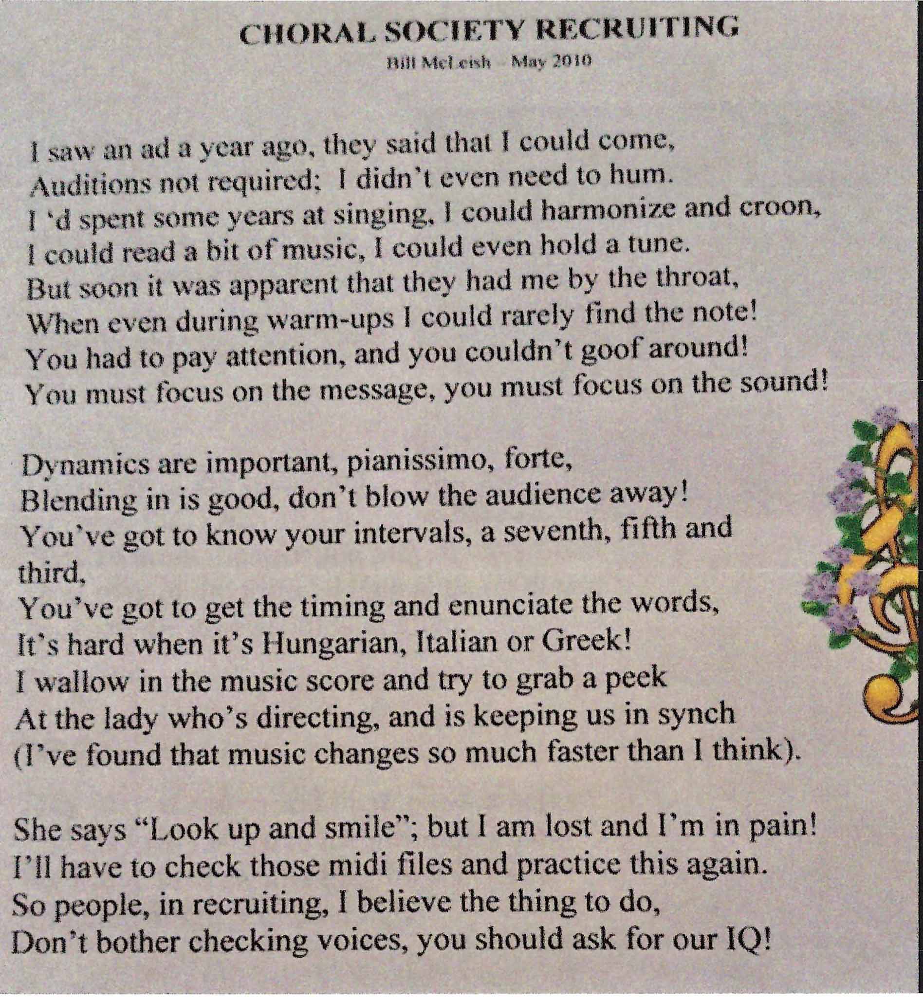Bill Mcleish choir experience